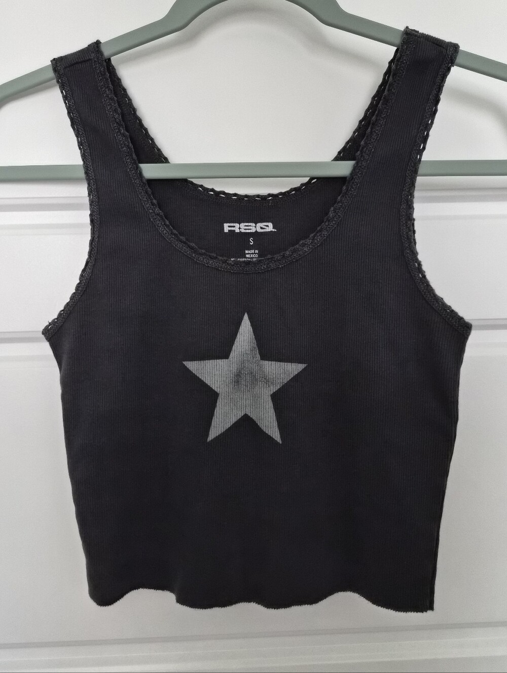 RSQ Women's Grey and Black Star Tank Top Size S